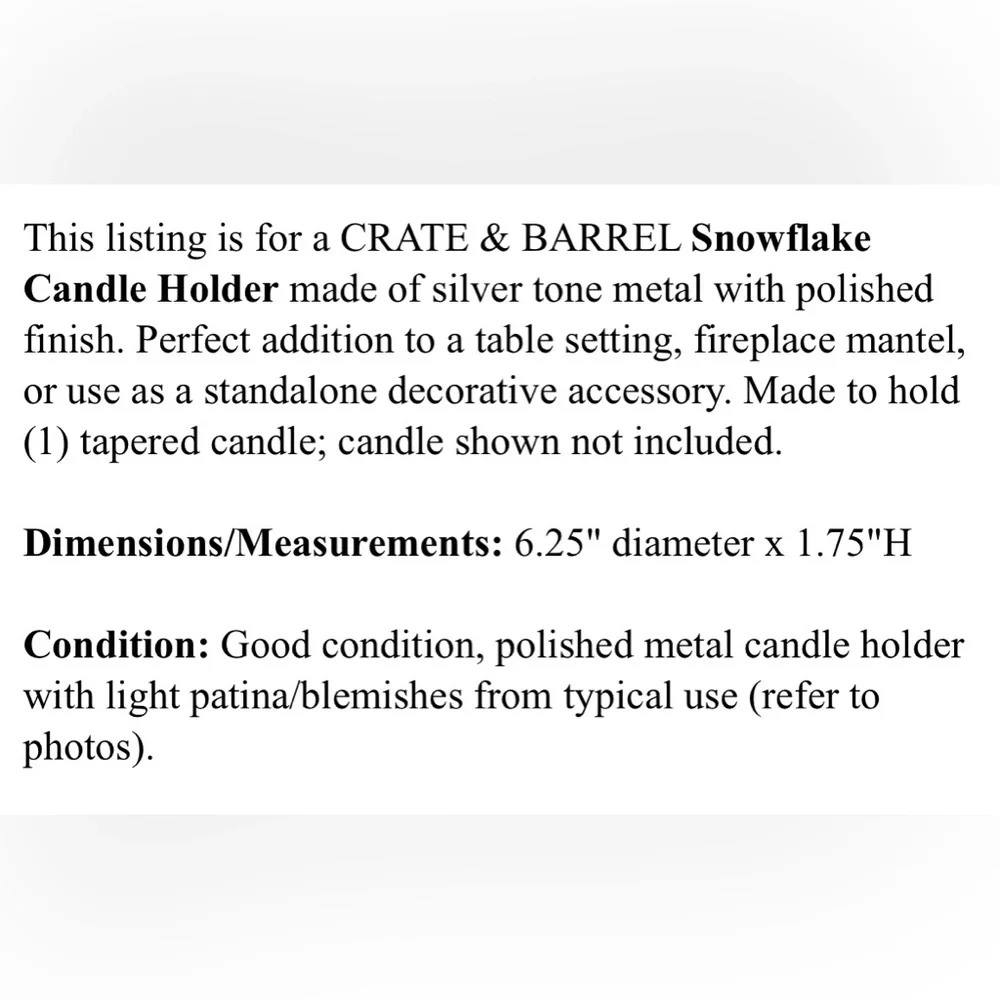 Crate & Barrel Pair of Shiny Snowflake Taper Holders